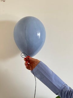 Blue glossy ceramic balloon sculpture handmade for wall, ceiling installation