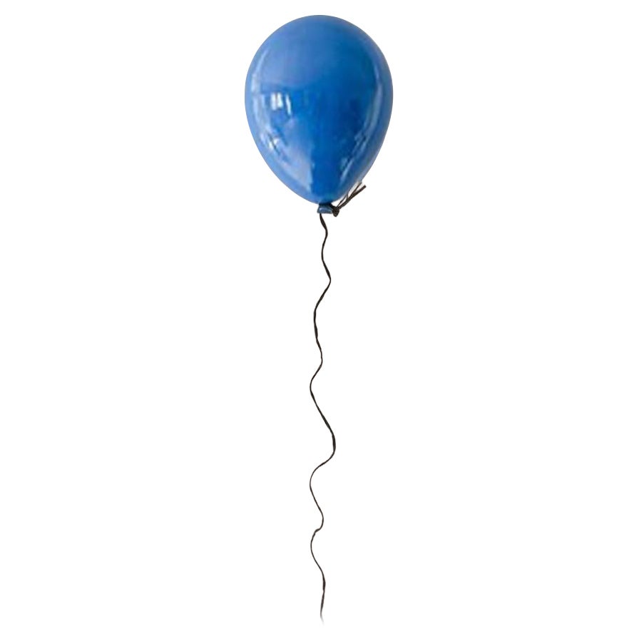 Blue glossy ceramic balloon sculpture handmade for wall, ceiling installation