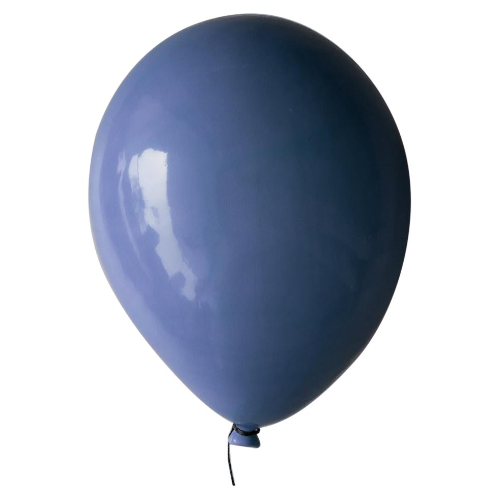 Blue glossy ceramic balloon sculpture handmade for wall, ceiling installation For Sale
