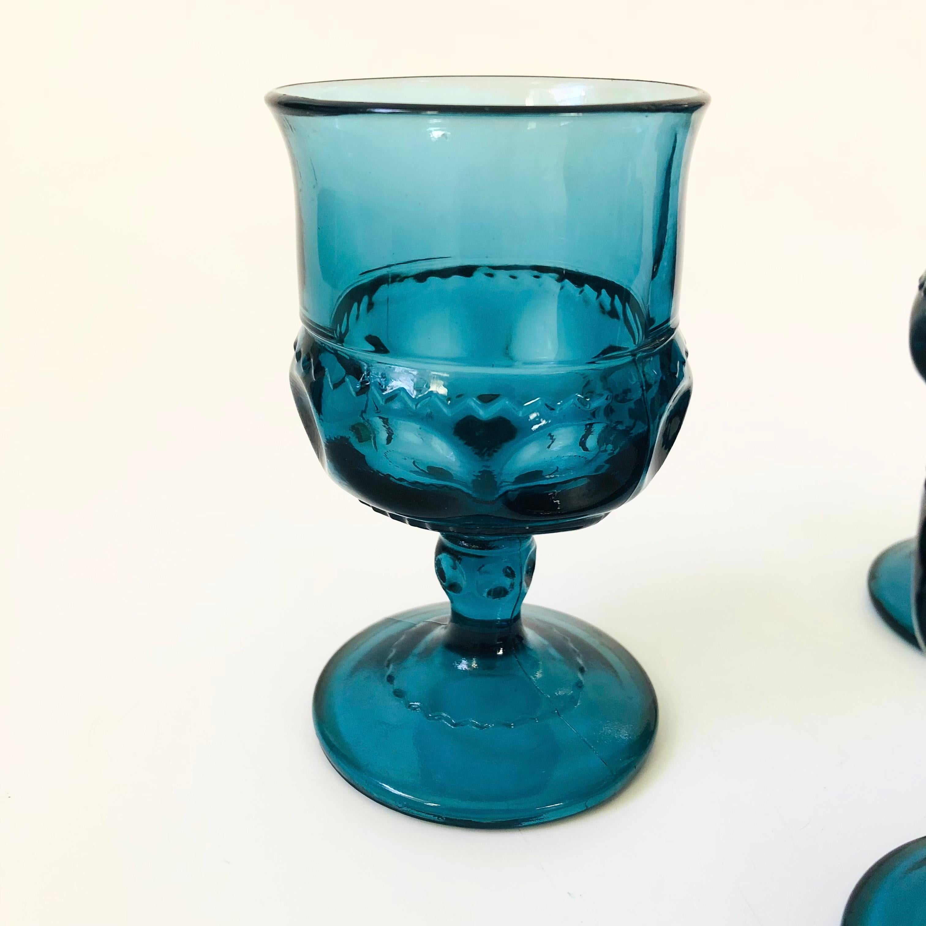 American Blue Goblets - Kings Crown by Indiana Glass - Set of 6 For Sale