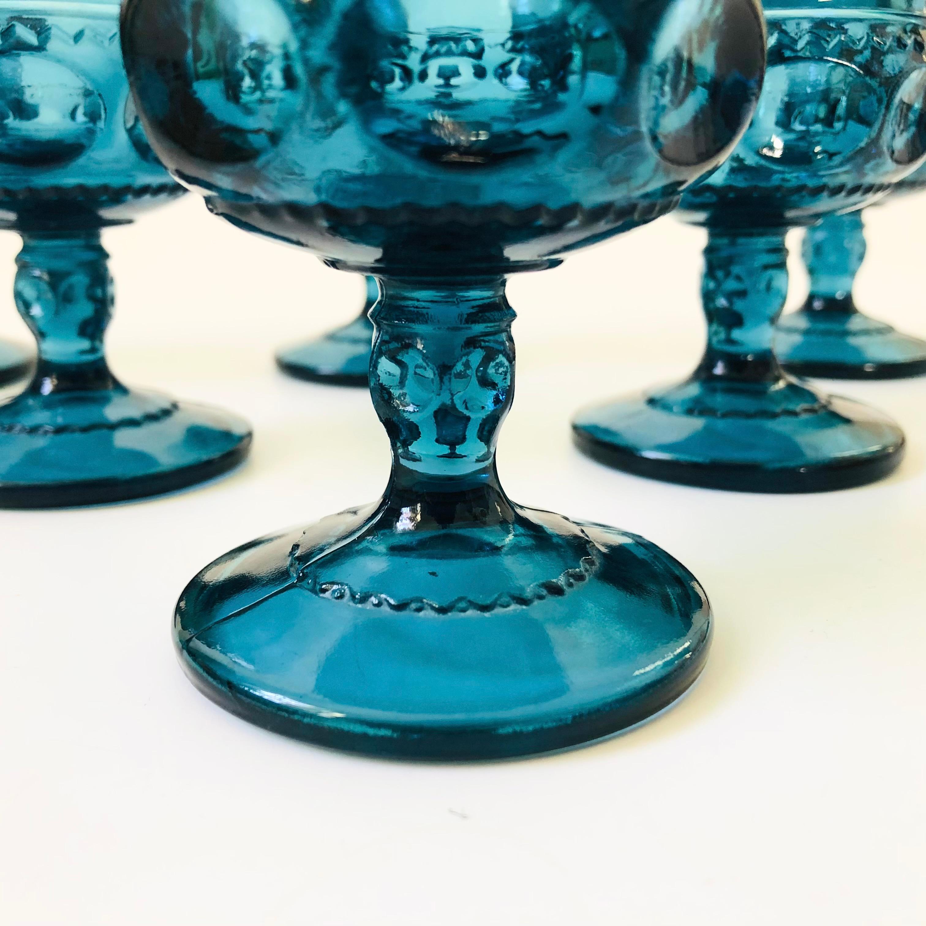 20th Century Blue Goblets - Kings Crown by Indiana Glass - Set of 6 For Sale