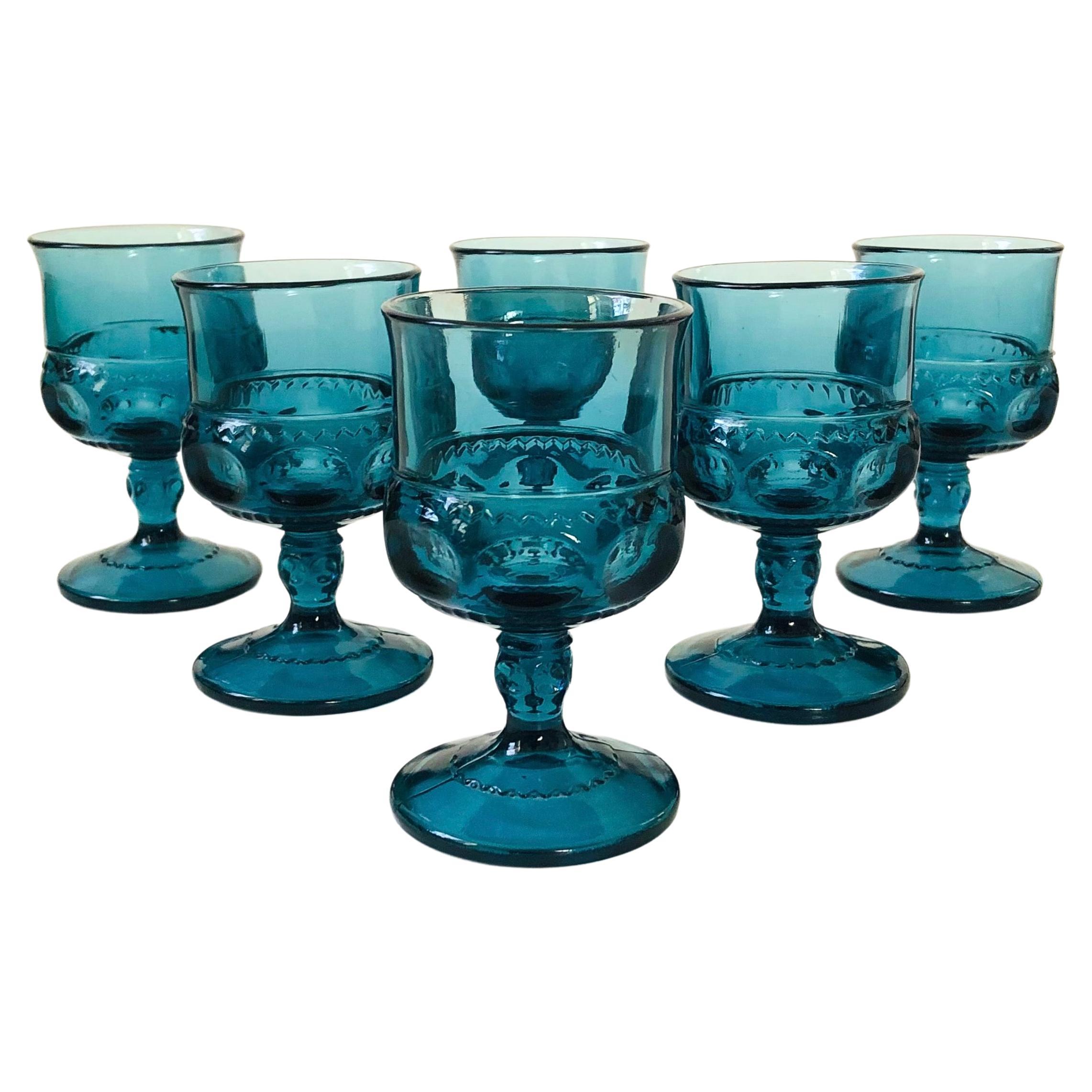 Blue Goblets - Kings Crown by Indiana Glass - Set of 6 For Sale