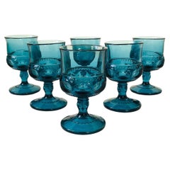 Vintage Blue Goblets - Kings Crown by Indiana Glass - Set of 6