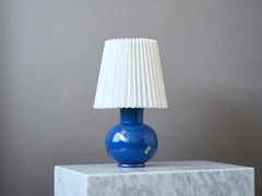 Blue & Gold Ceramic Art Deco Table Lamp by Nittsjö, Sweden, 1940s