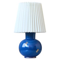 Blue & Gold Ceramic Art Deco Table Lamp by Nittsjö, Sweden, 1940s