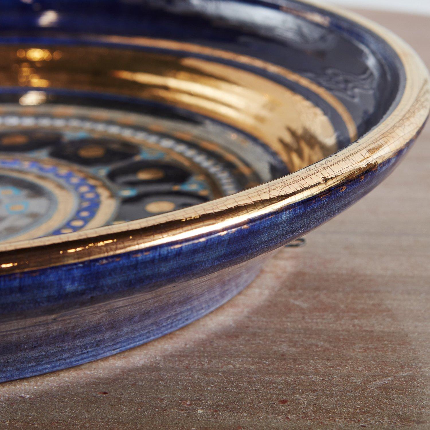 Blue + Gold Ceramic Bowl by Georges Pelletier, France, 1960s 5