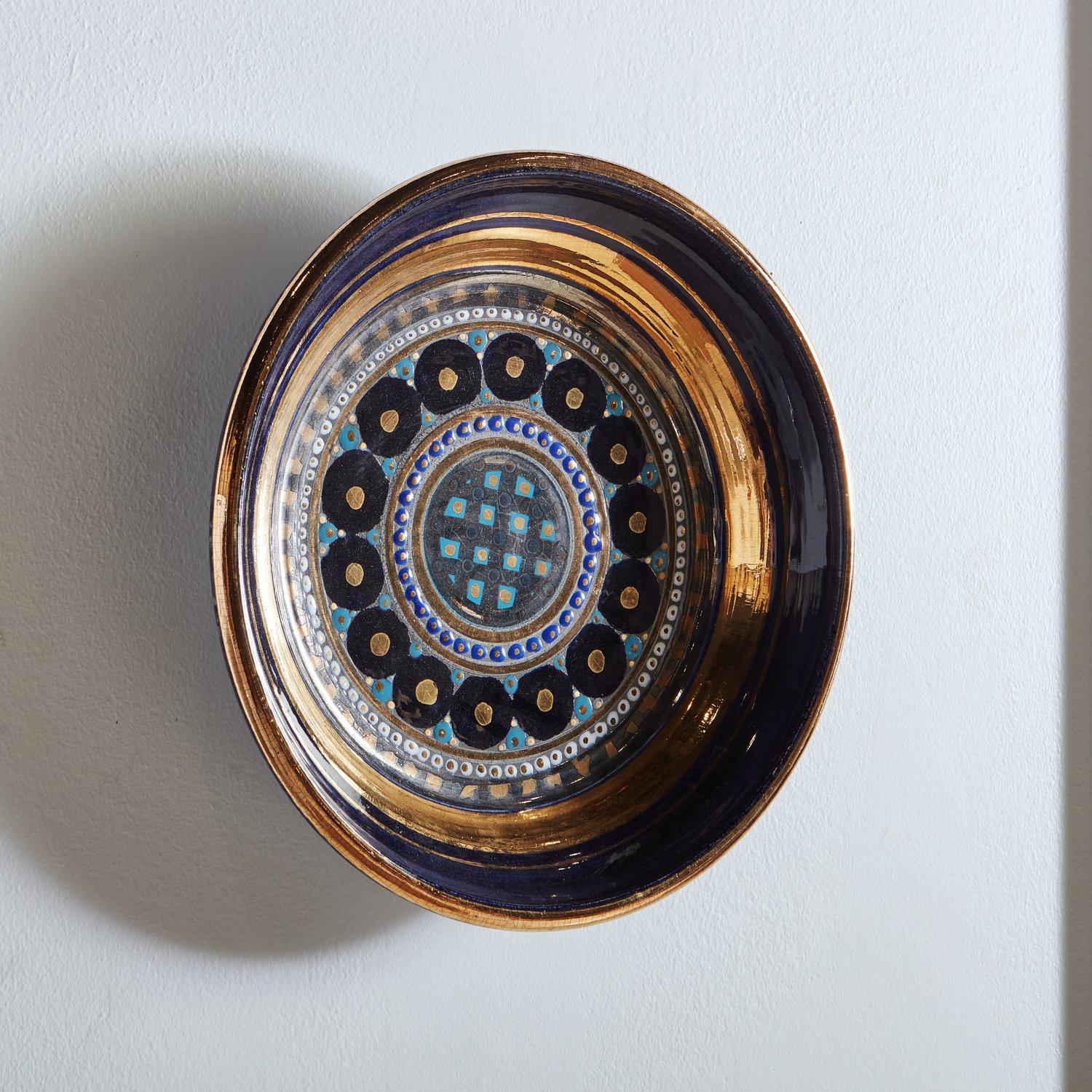 Mid-Century Modern Blue + Gold Ceramic Bowl by Georges Pelletier, France, 1960s