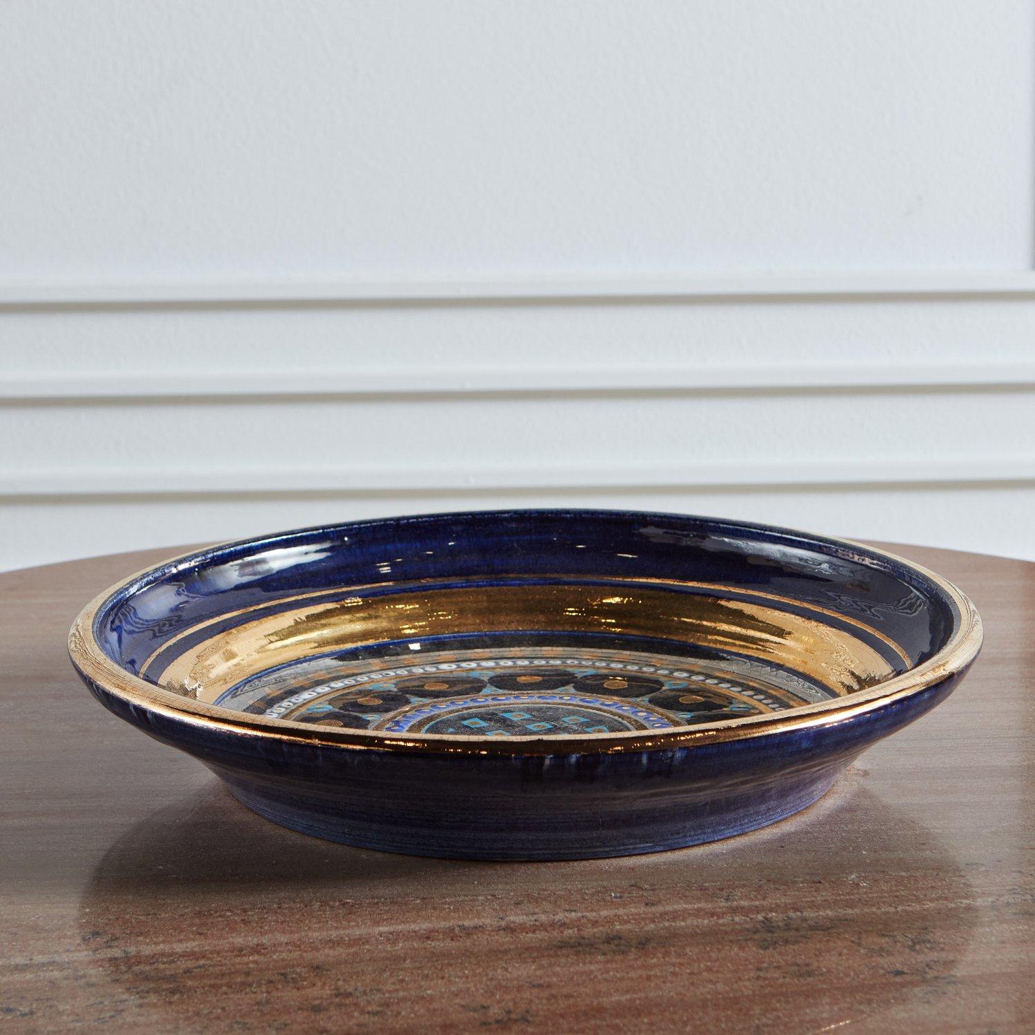 French Blue + Gold Ceramic Bowl by Georges Pelletier, France, 1960s
