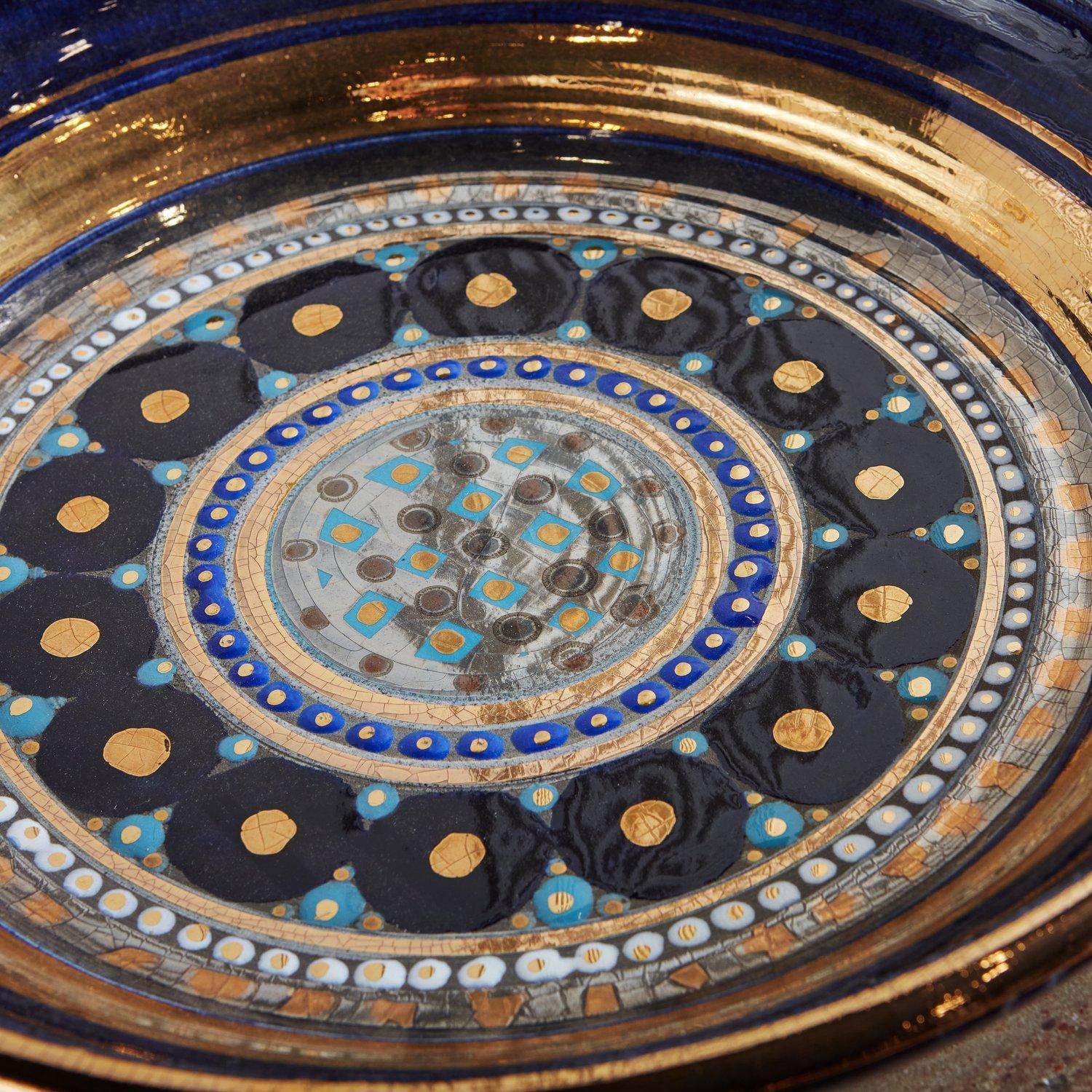 Blue + Gold Ceramic Bowl by Georges Pelletier, France, 1960s In Good Condition In Chicago, IL