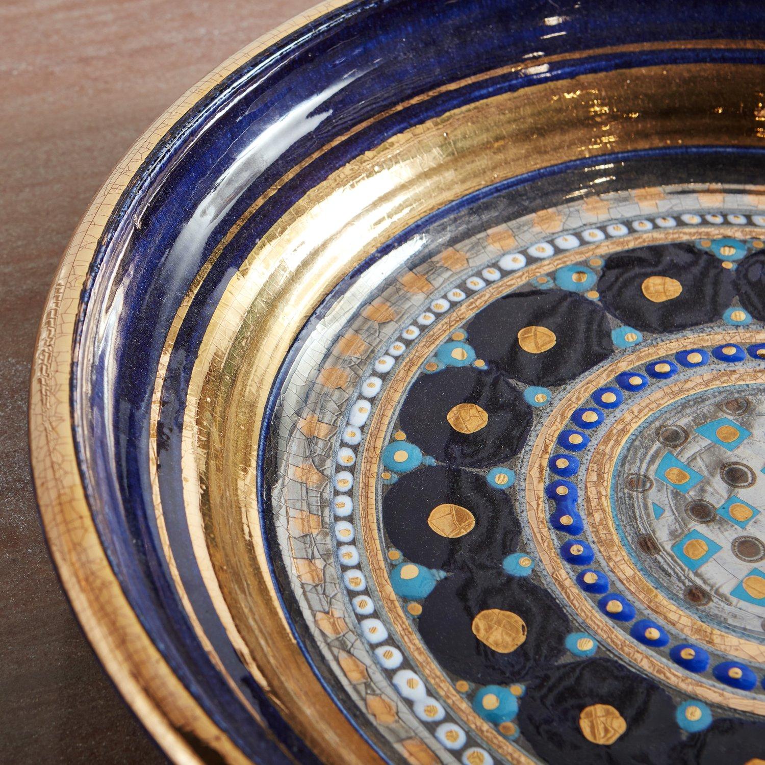 Mid-20th Century Blue + Gold Ceramic Bowl by Georges Pelletier, France, 1960s