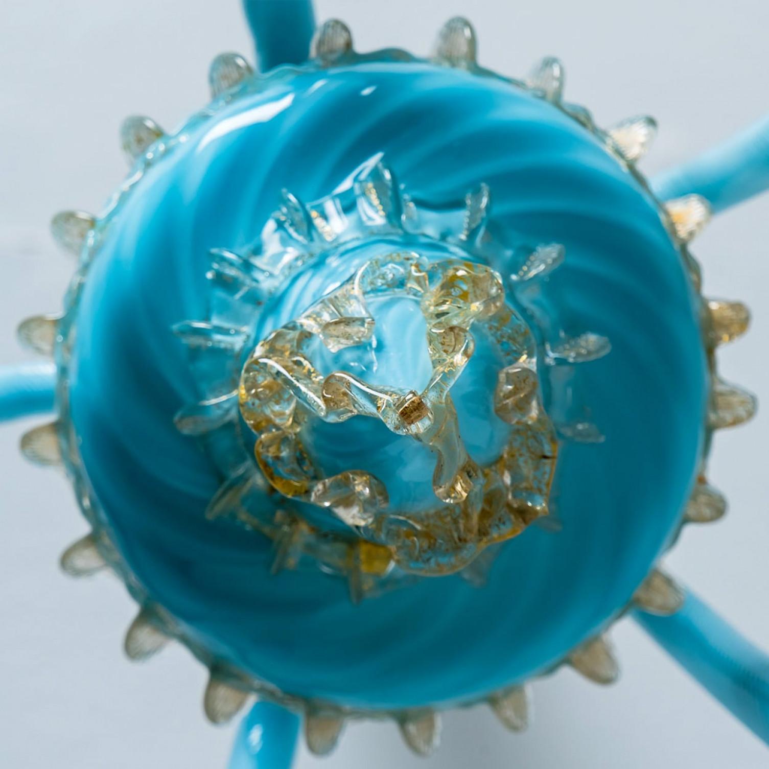 Mid-Century moderno Blue Gold Chandelier Barovier & Toso, Italy, 1969 in vendita