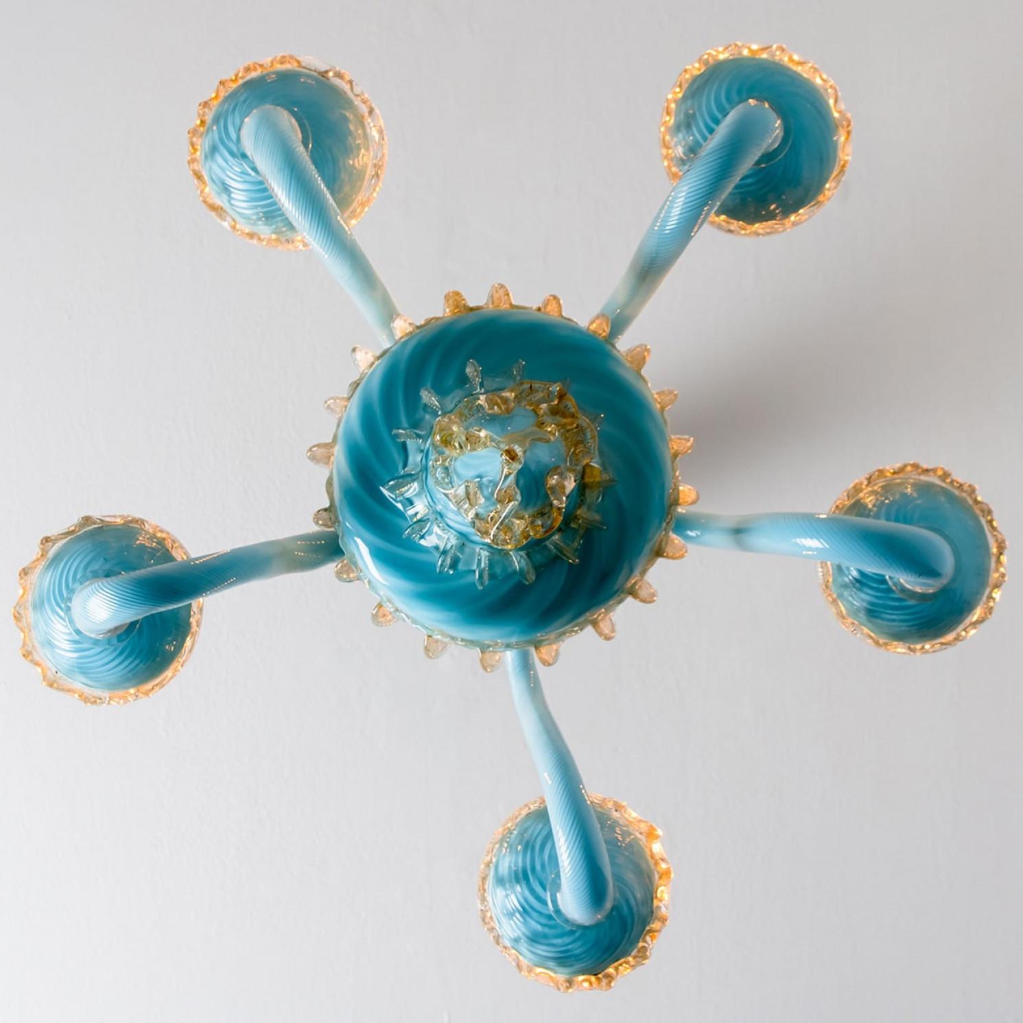 Italiano Blue Gold Chandelier Barovier & Toso, Italy, 1969 in vendita