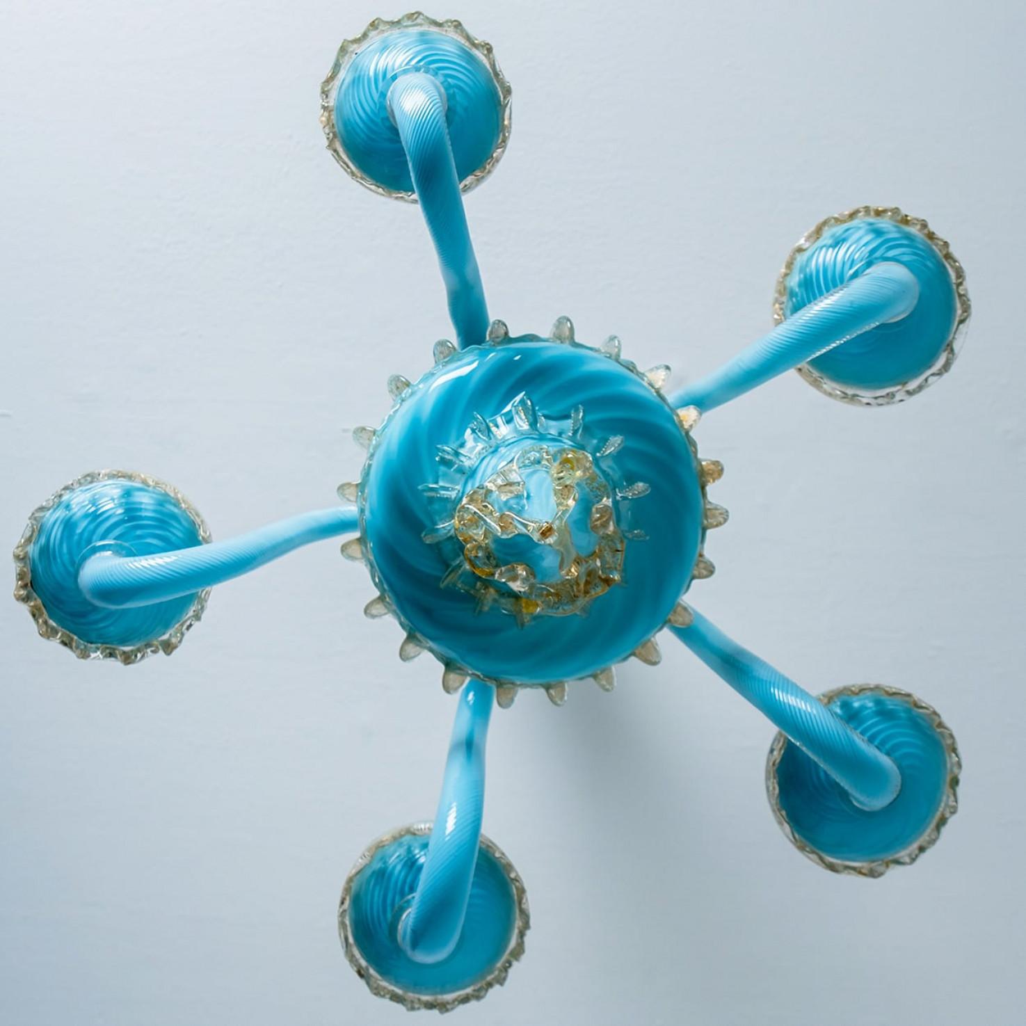 Blue Gold Chandelier Barovier & Toso, Italy, 1969 In condizioni buone in vendita a Rijssen, NL