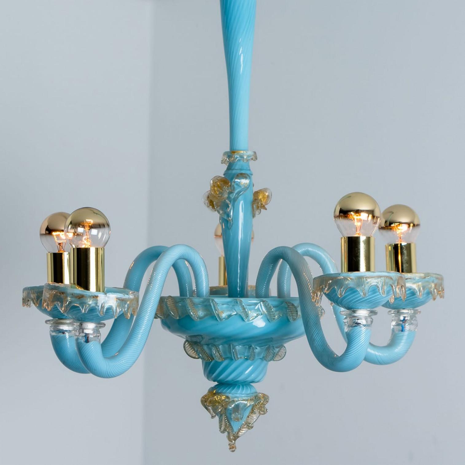Ottone Blue Gold Chandelier Barovier & Toso, Italy, 1969 in vendita