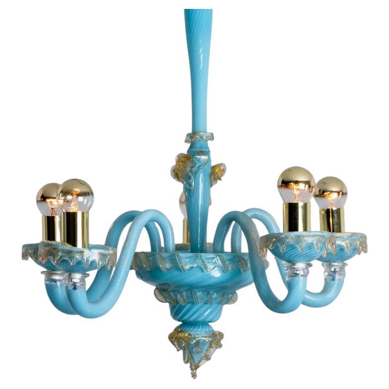 Blue Gold Chandelier Barovier 
Toso, Italy, 1969
