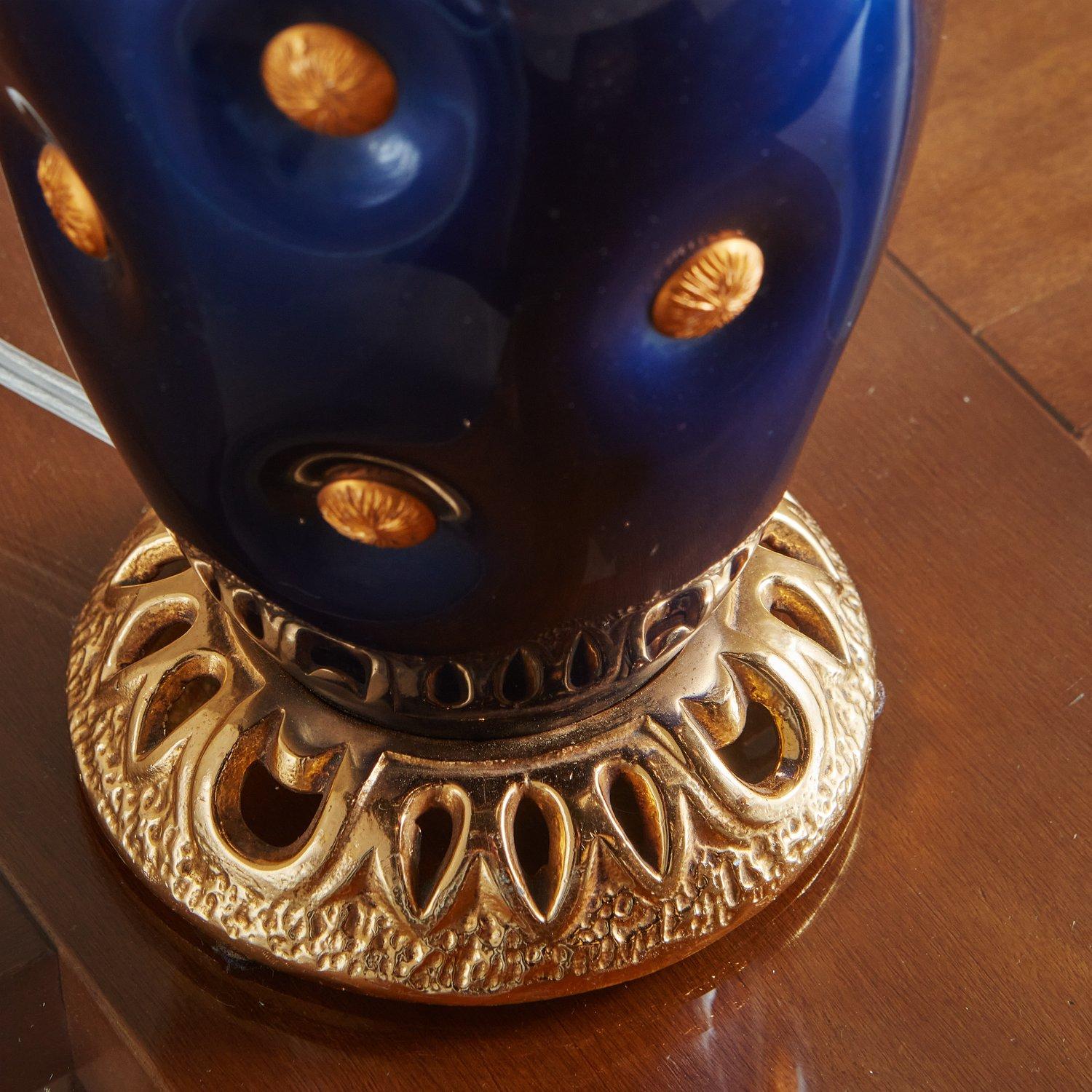 Blue + Gold Glazed Porcelain Lamp, Italy 1980s  For Sale 3