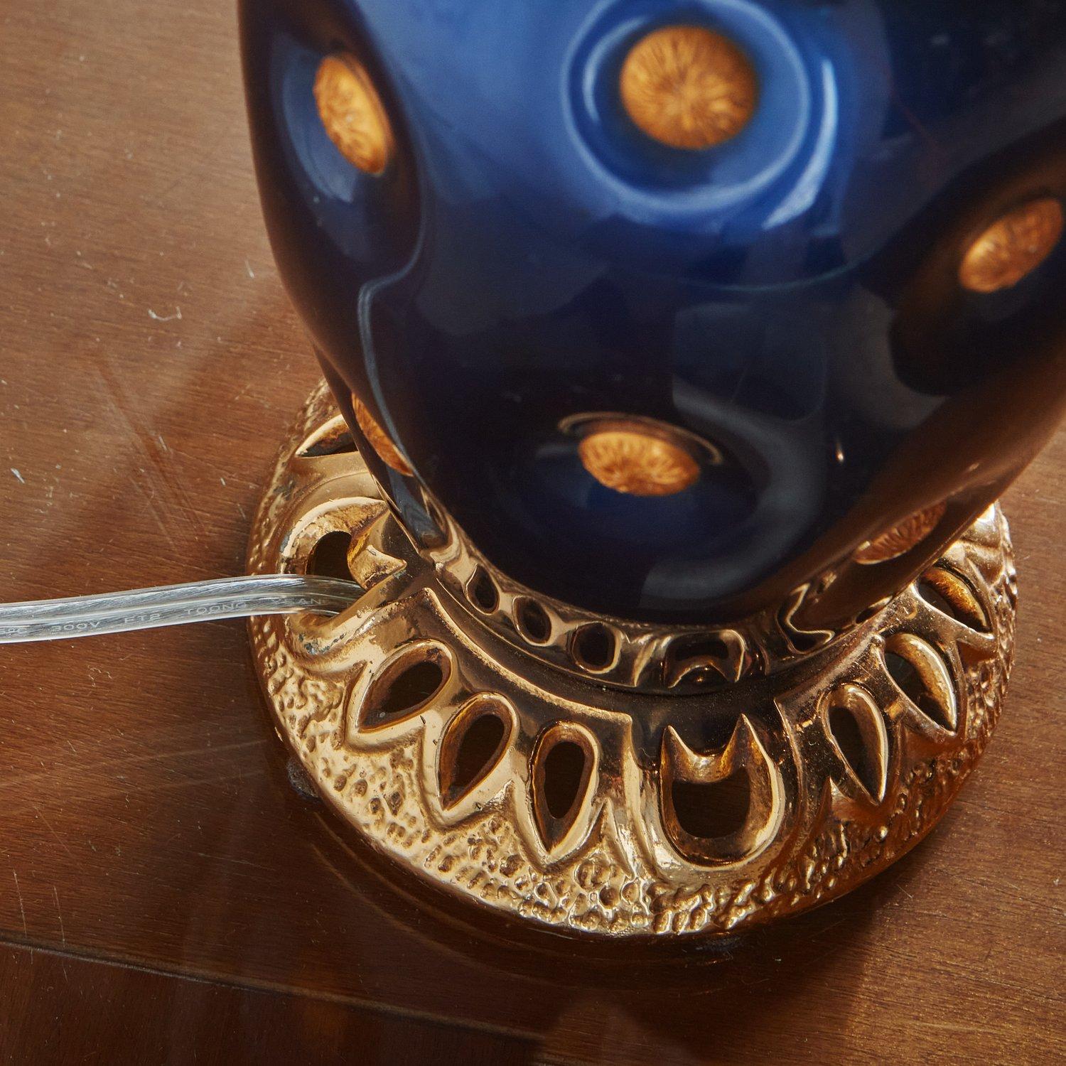 Blue + Gold Glazed Porcelain Lamp, Italy 1980s  For Sale 2