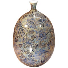 Blue Gold Porcelain Vase by Contemporary Japanese Master Artist