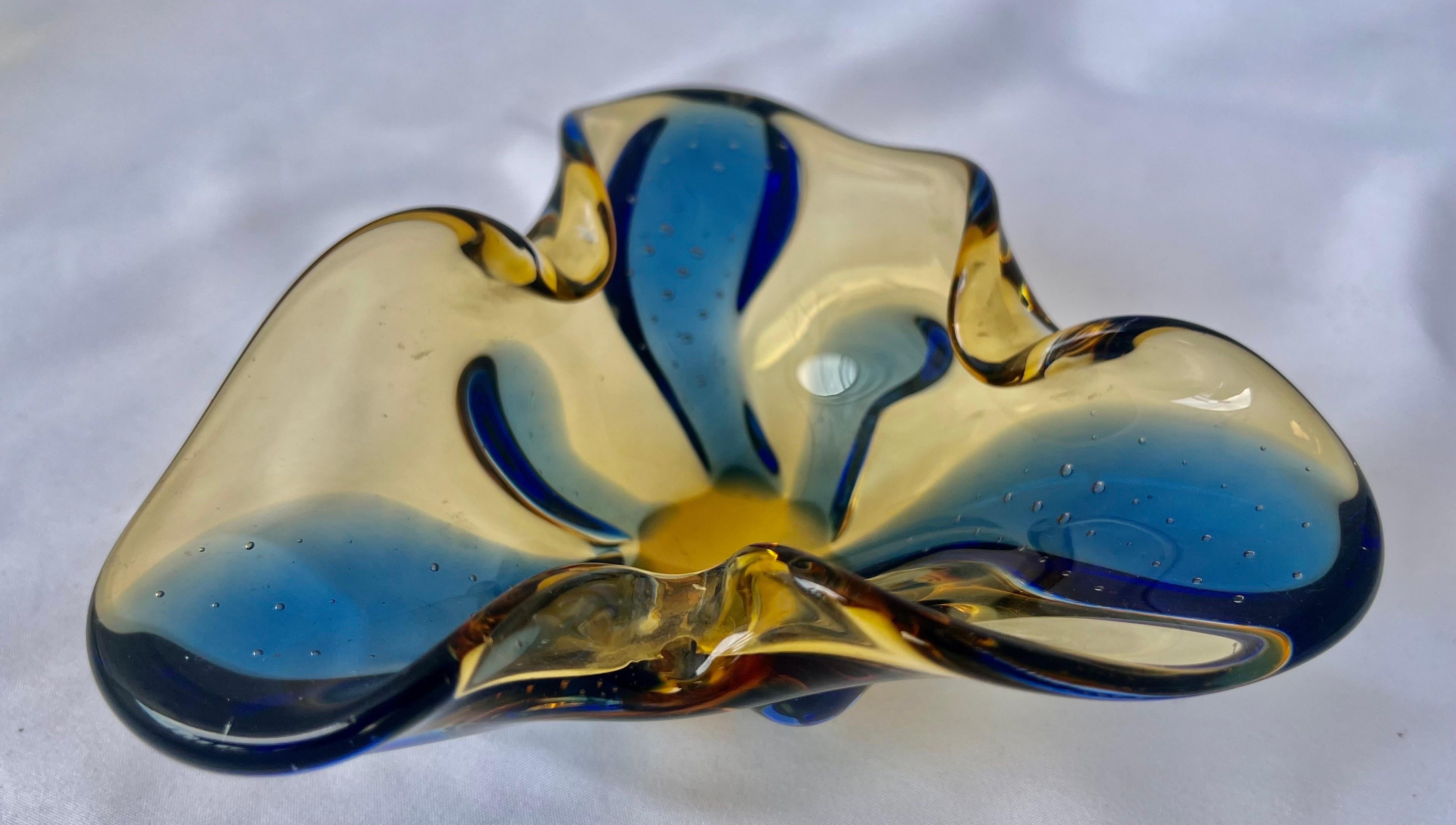 Blue & Gold Hand Blown Murano Dish, Early 20th Century For Sale 5
