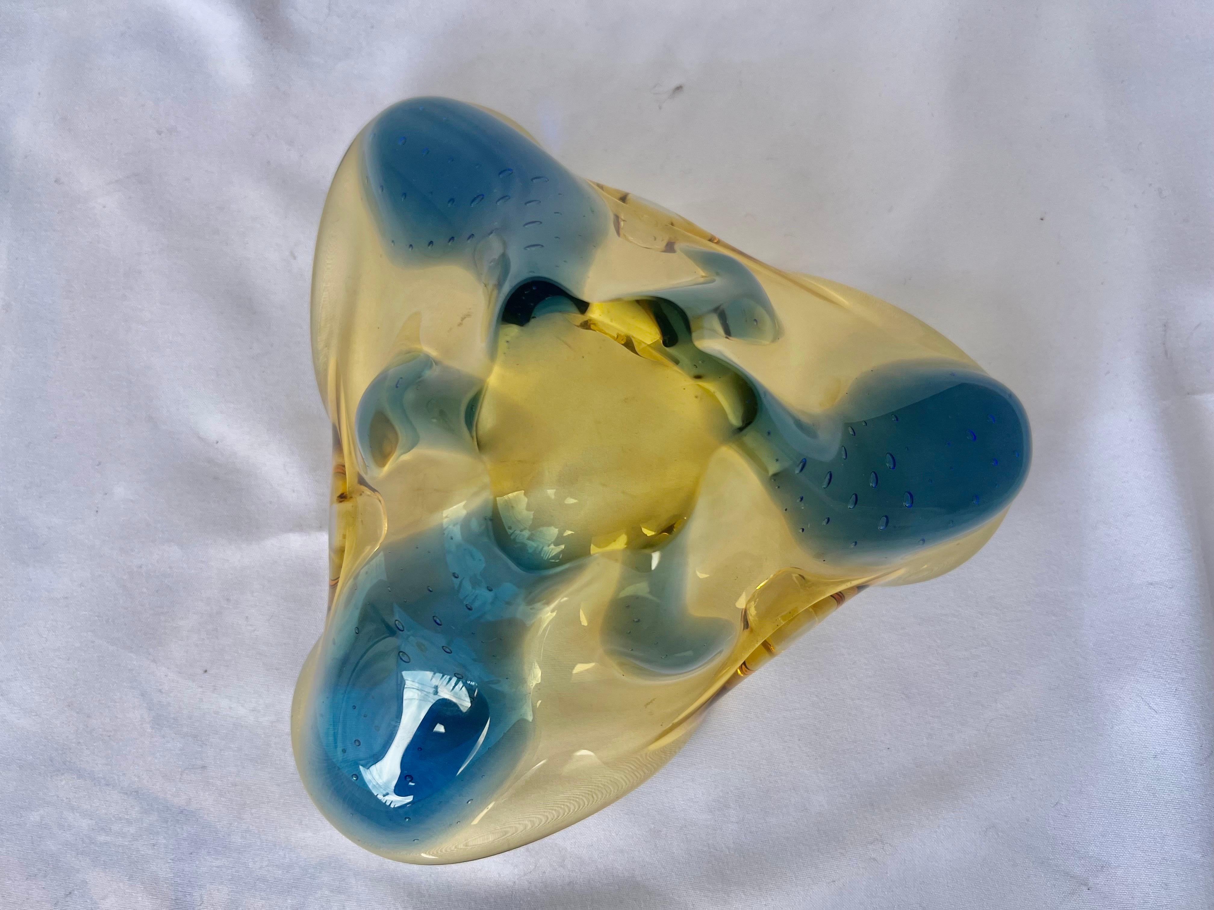 Blaue und goldene mundgeblasene Muranoschale aus dem frühen 20. Jahrhundert im Angebot 8
