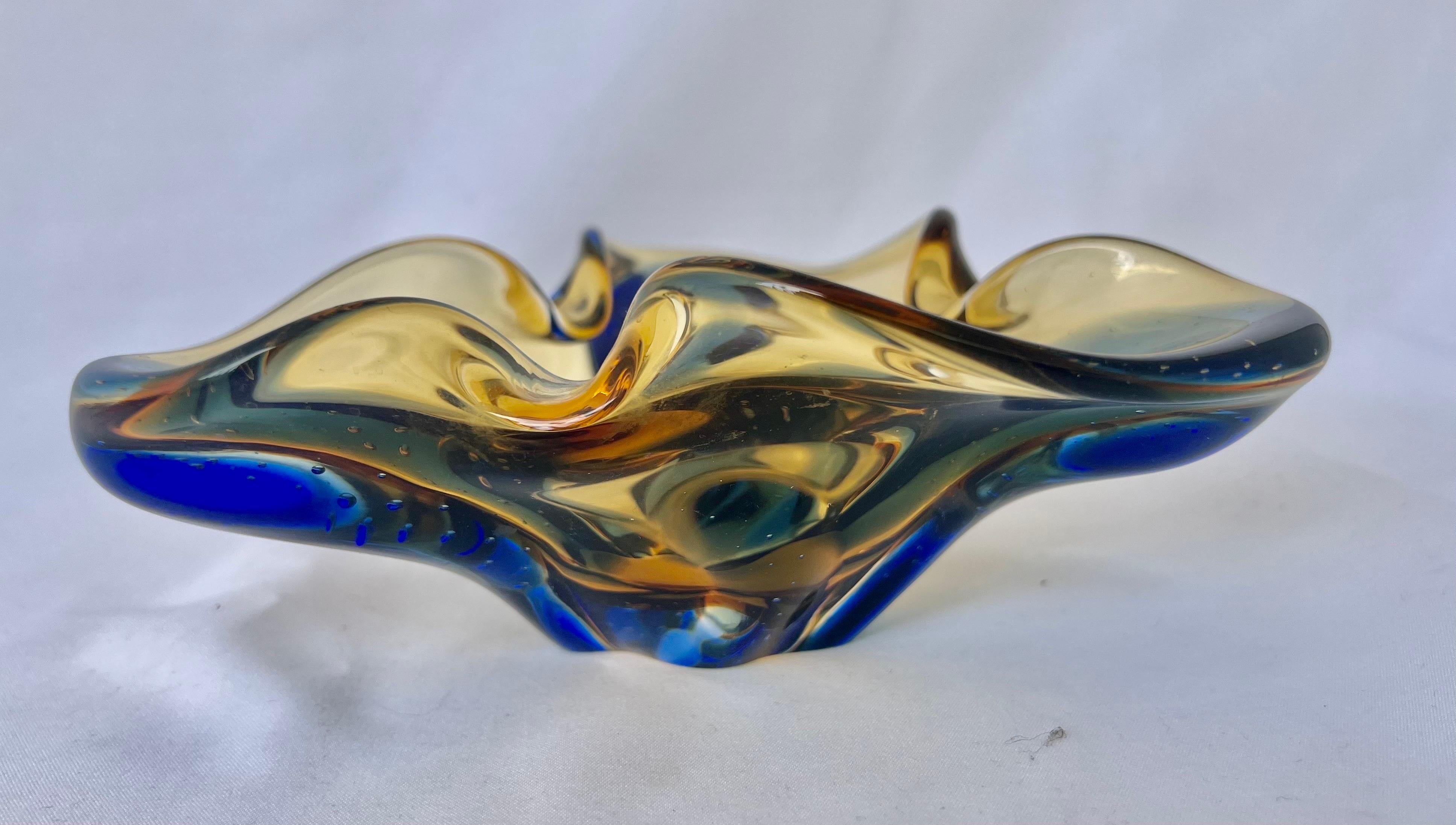 Blue & Gold Hand Blown Murano Dish, Early 20th Century For Sale 1