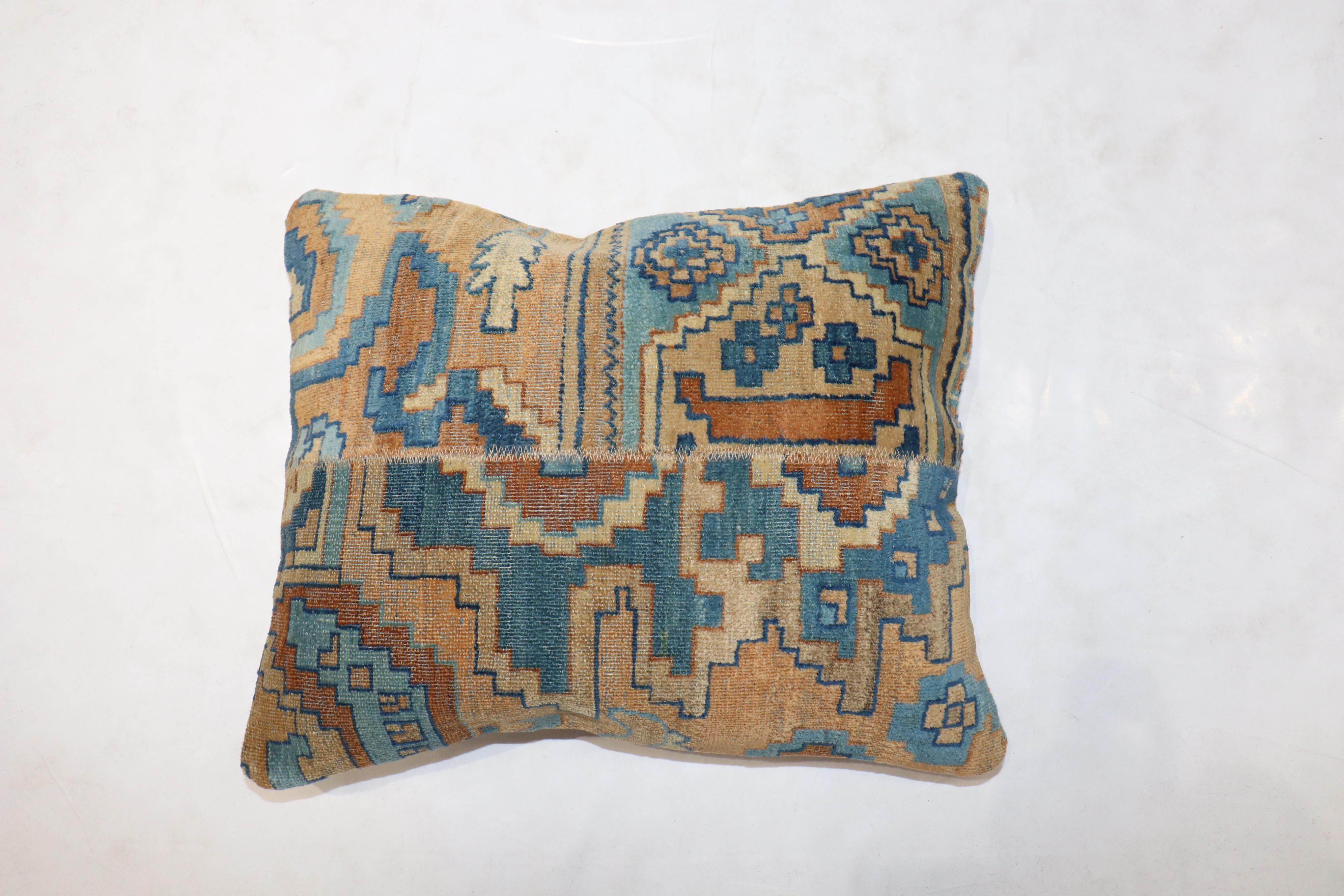 Blue Gold Indian Rug Pillow In Good Condition For Sale In New York, NY