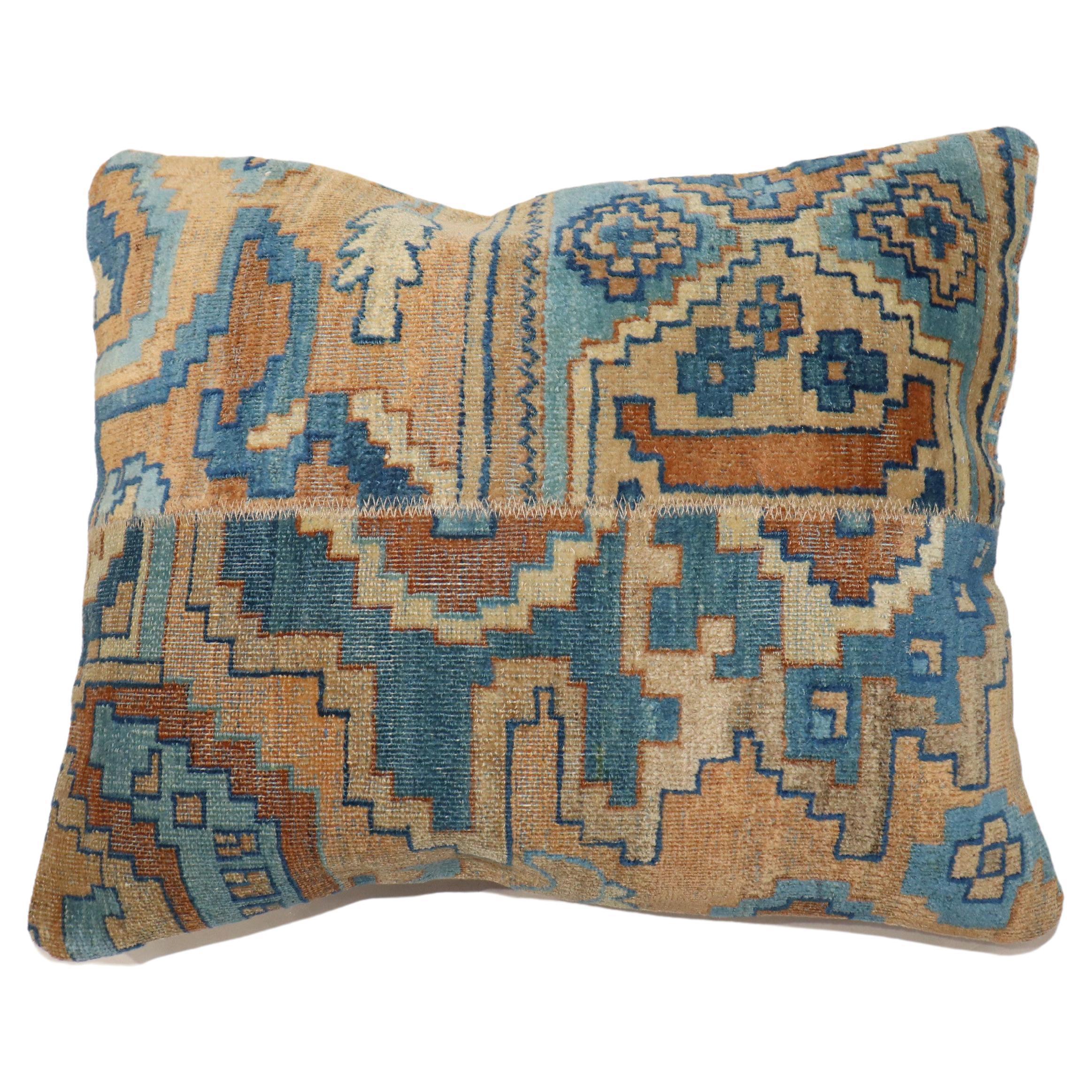Blue Gold Indian Rug Pillow