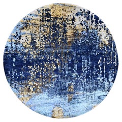 Blue-Gold Mosaic Design Persian Knot Hand Knotted Wool & Silk Rug 7'9" x 7'9"
