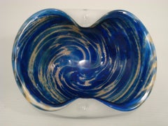 Blue & Gold Murano Art Glass Ashtray Jewelry Dish / Vide-Poche by Barbini, Italy