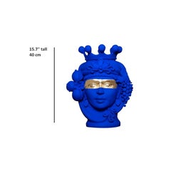 Blue & Gold Terracotta Vase by Stefania Boemi, Made in Italy