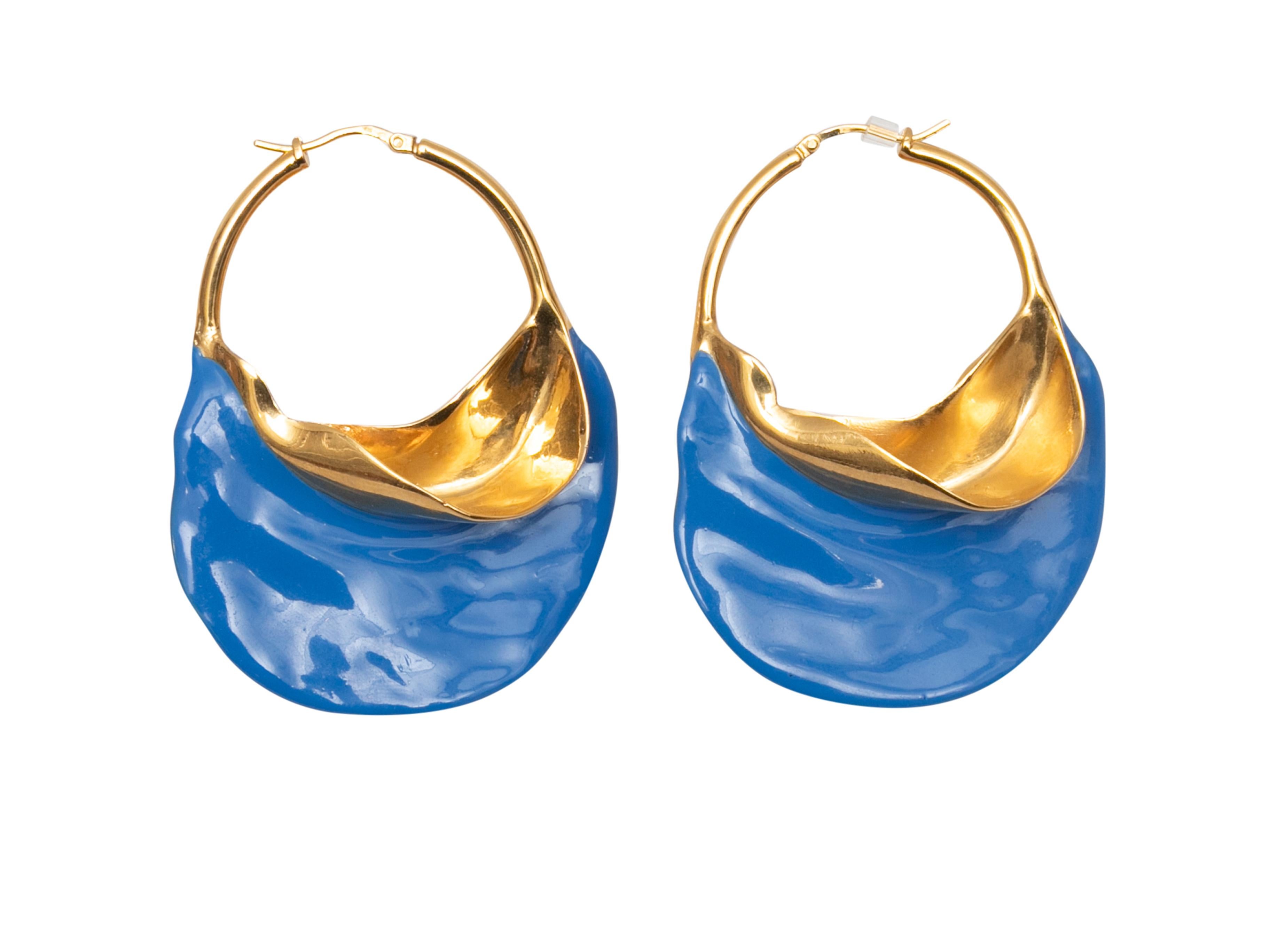 Blue and gold-tone hoop earrings by Celine. From the Phoebe Philo Era. Hinged closures. 2.5