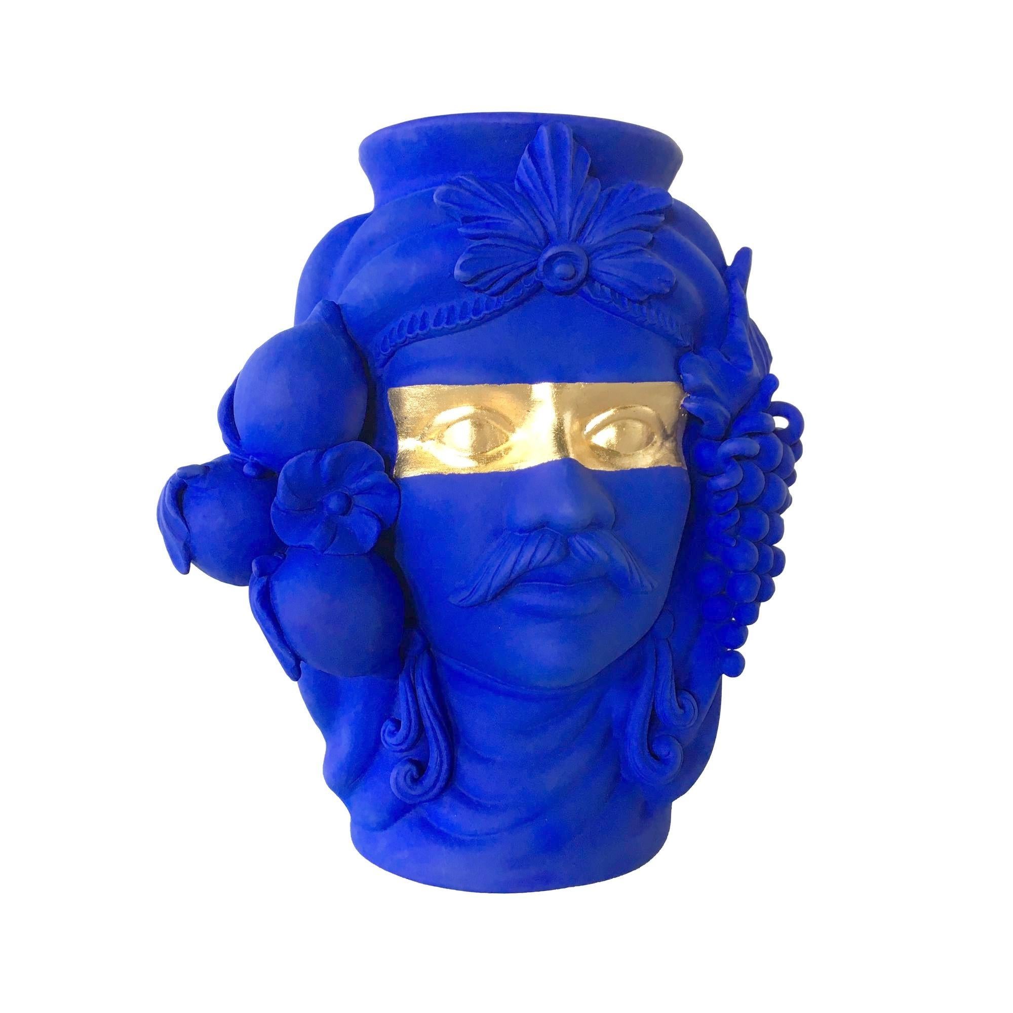 Italian In Stock in Los Angeles, Blue & Gold Sasa Vase, Made in Italy For Sale