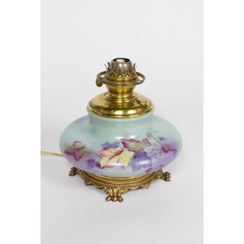 Victorian Blue Gone with the Wind Lamp with Autumn Leaves For Sale