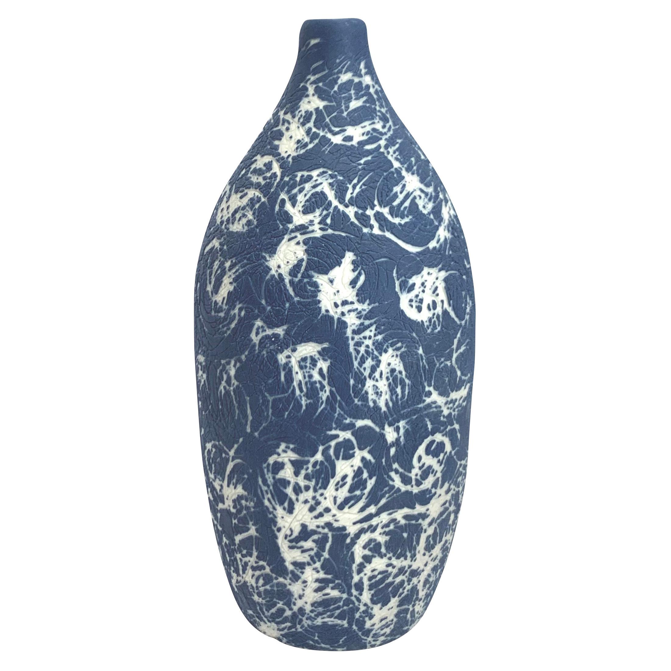 Blue Graffiti Design Hand Made Vase, Italy, Contemporary