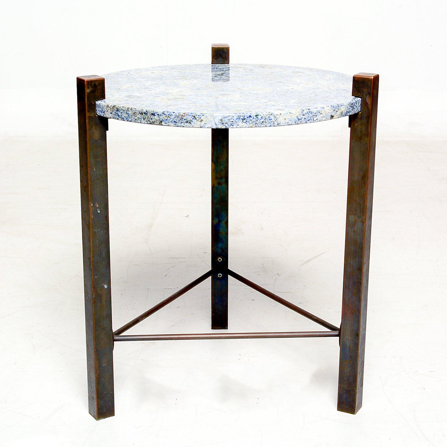 Blue Granite and Solid Bronze Side Table Mid Century Modern   4