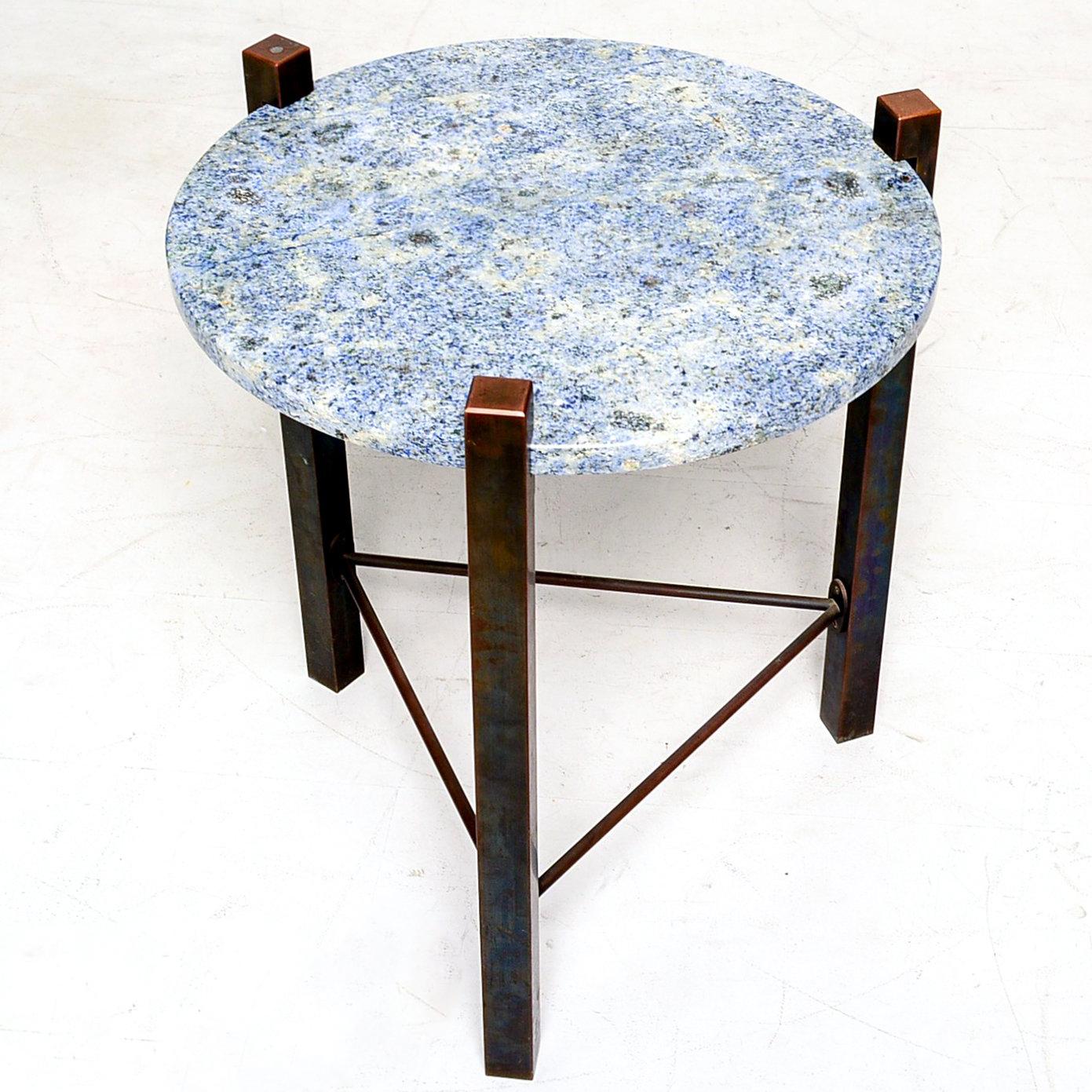 Unknown Blue Granite and Solid Bronze Side Table Mid Century Modern  