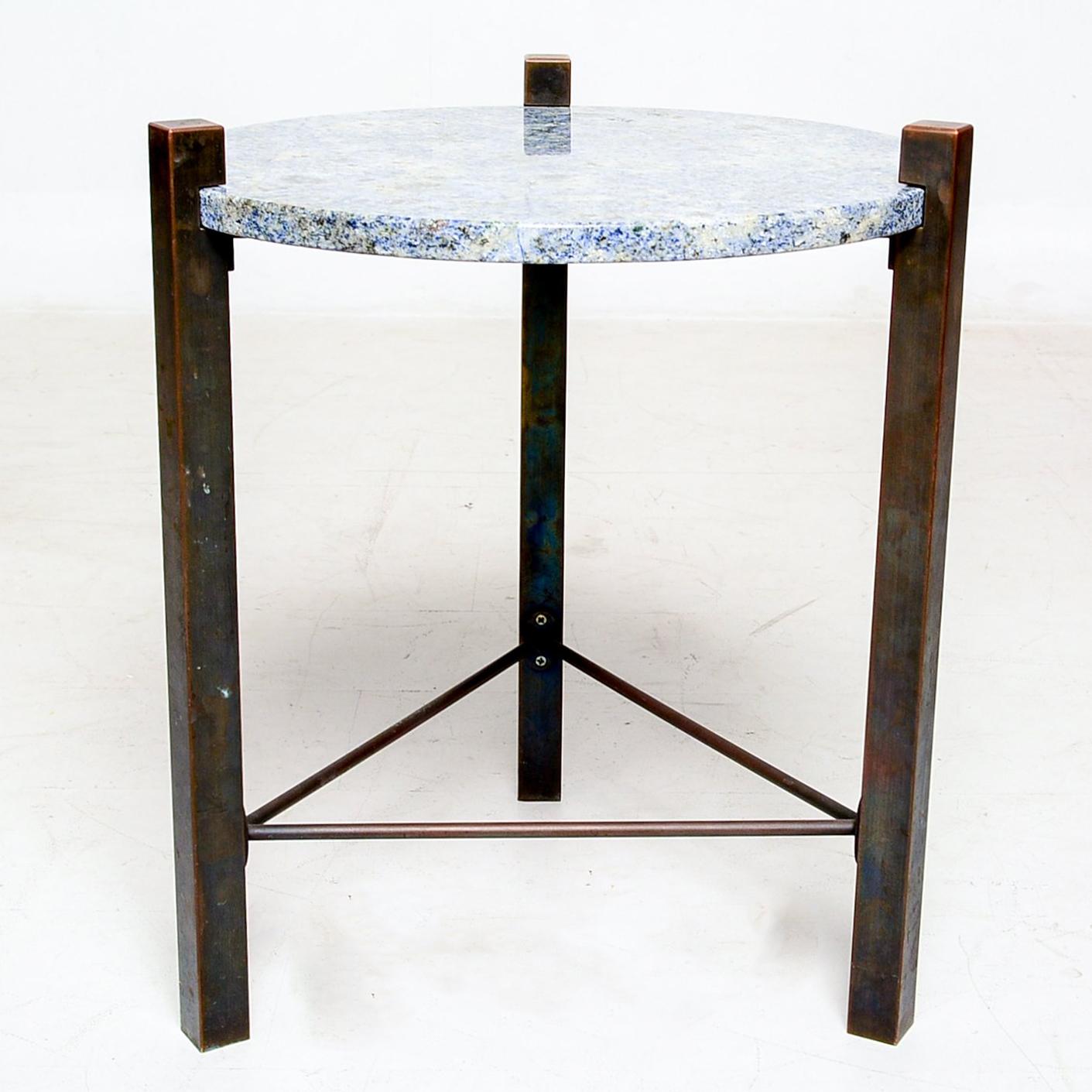 Blue Granite and Solid Bronze Side Table Mid Century Modern   In Excellent Condition In Chula Vista, CA