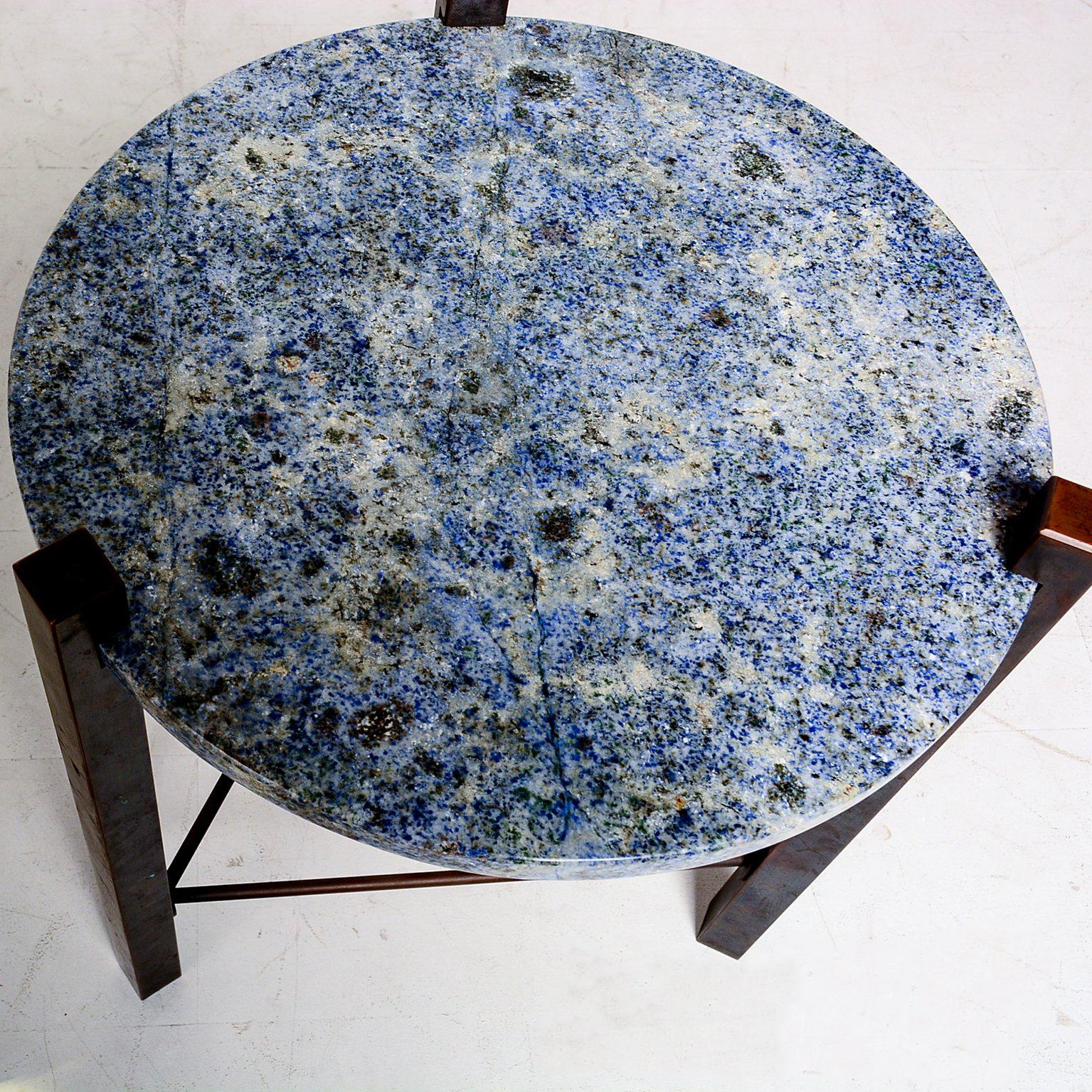 Late 20th Century Blue Granite and Solid Bronze Side Table Mid Century Modern  
