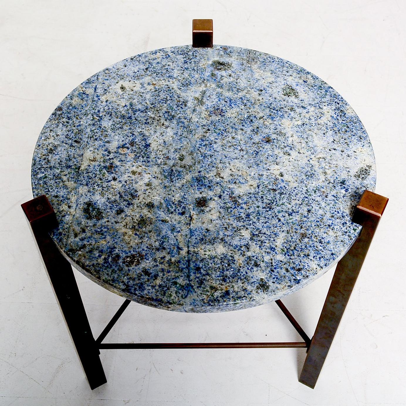 Blue Granite and Solid Bronze Side Table Mid Century Modern   2