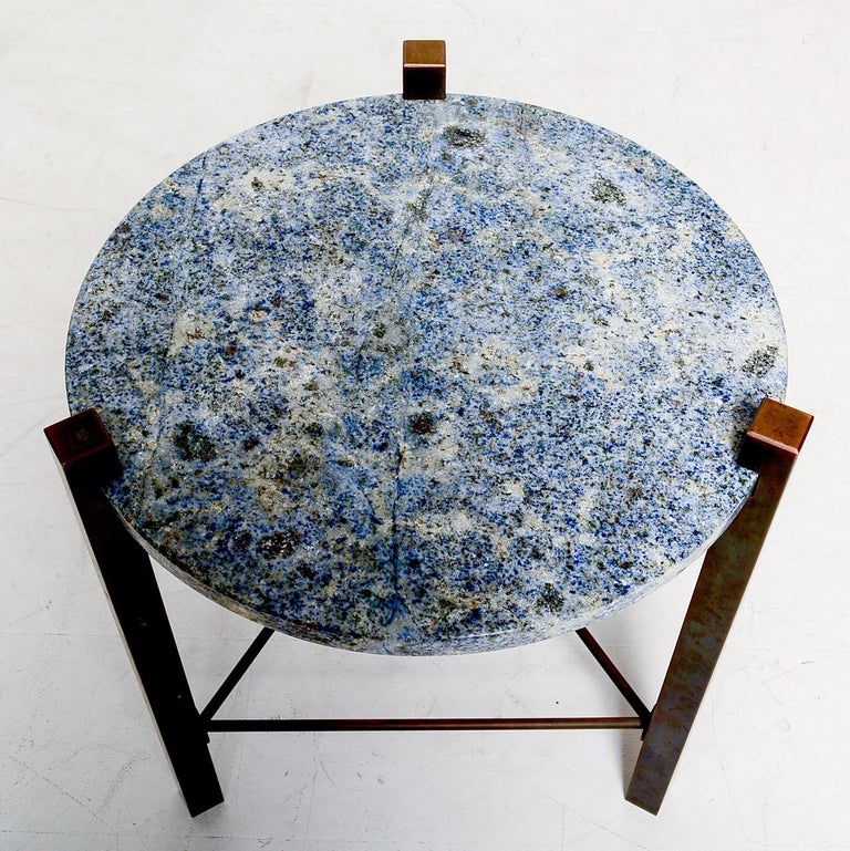 Blue Granite and Solid Bronze Side Table Mid Century Modern For Sale at