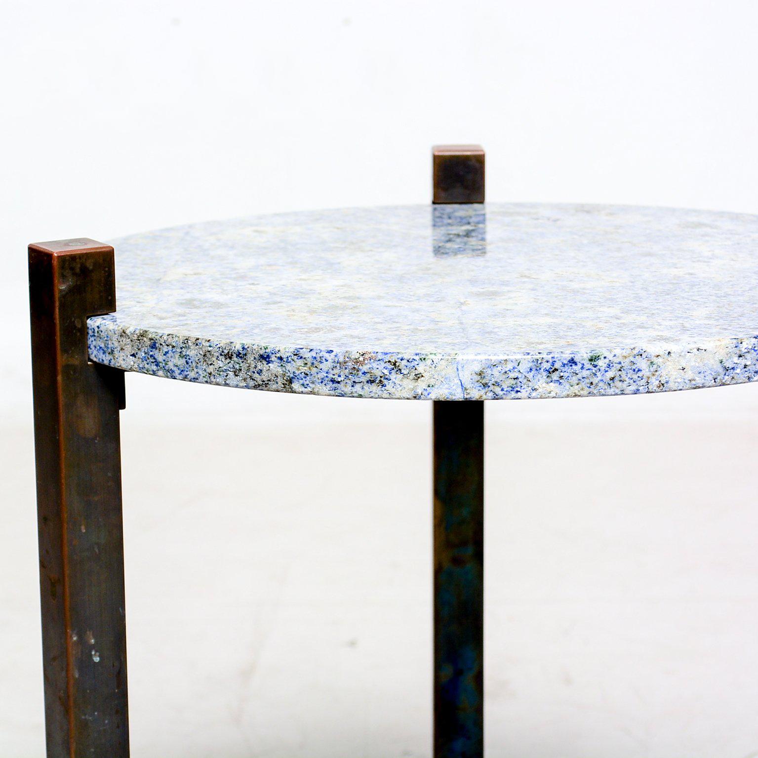 Blue Granite and Solid Bronze Side Table Mid Century Modern   3