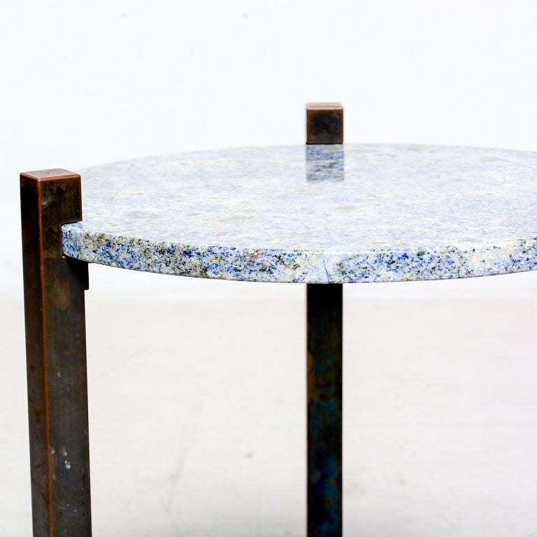 Blue Granite and Solid Bronze Side Table Mid Century Modern For Sale at
