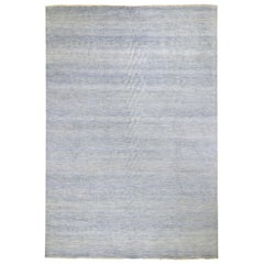 Blue Grass Design Wool and Silk Hand Knotted Oriental Rug