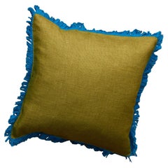 Blue Grass, Green Cotton Cushion with Handmade Fringe Finishing