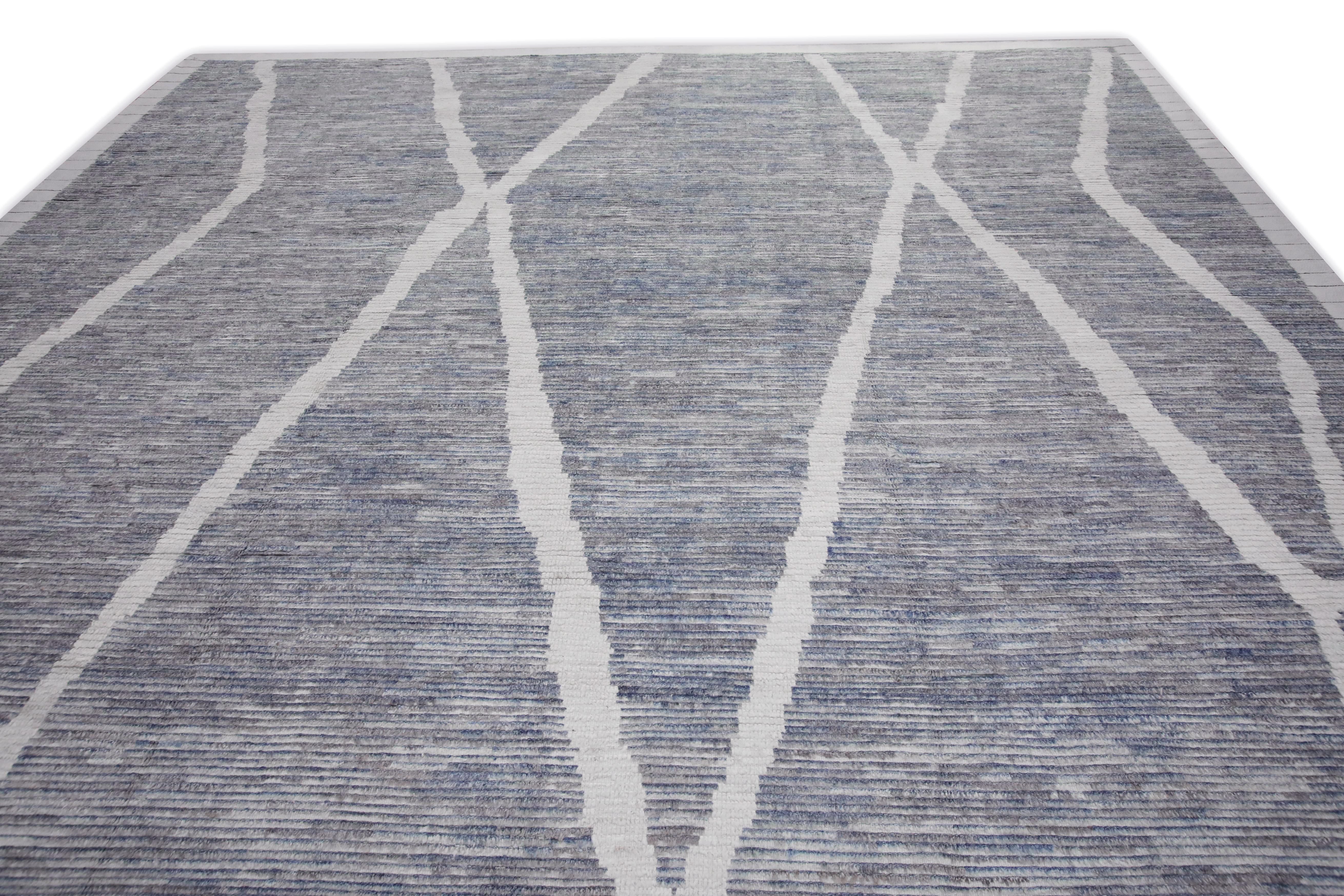 Vegetable Dyed Blue & Gray 21st Century Modern Moroccan Style Wool Rug 11'3