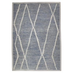 Blue & Gray 21st Century Modern Moroccan Style Wool Rug 11'3" X 15'11"