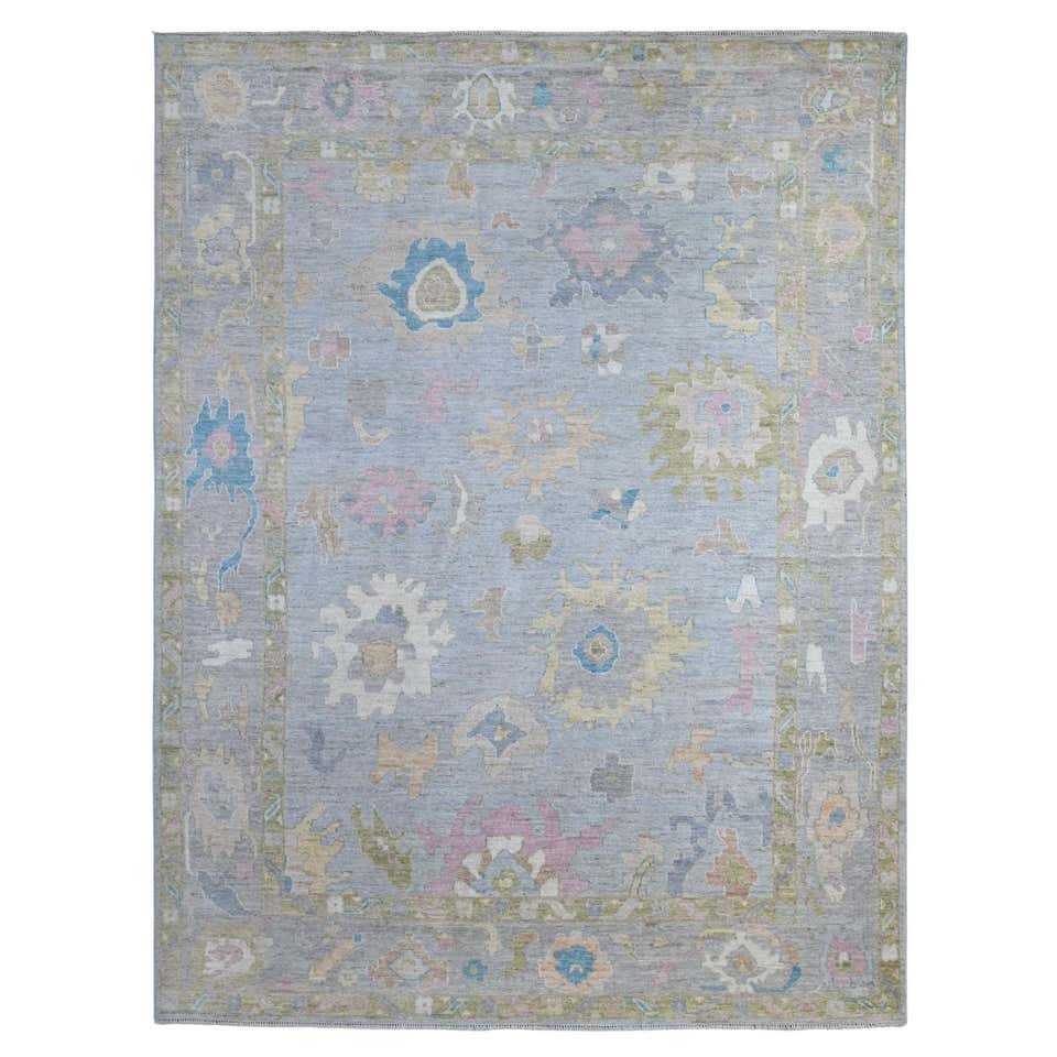 Blue Hand Knotted Pure Wool Afghan Angora Oushak Square Oriental Rug 9 ...