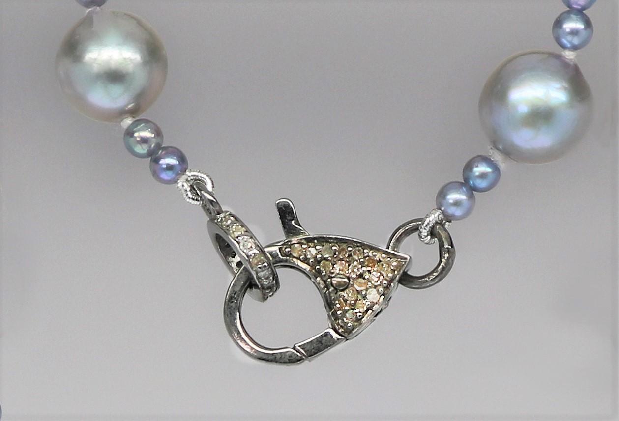 Women's Diamond Silver Floral Charm Pendant Pearl Necklace