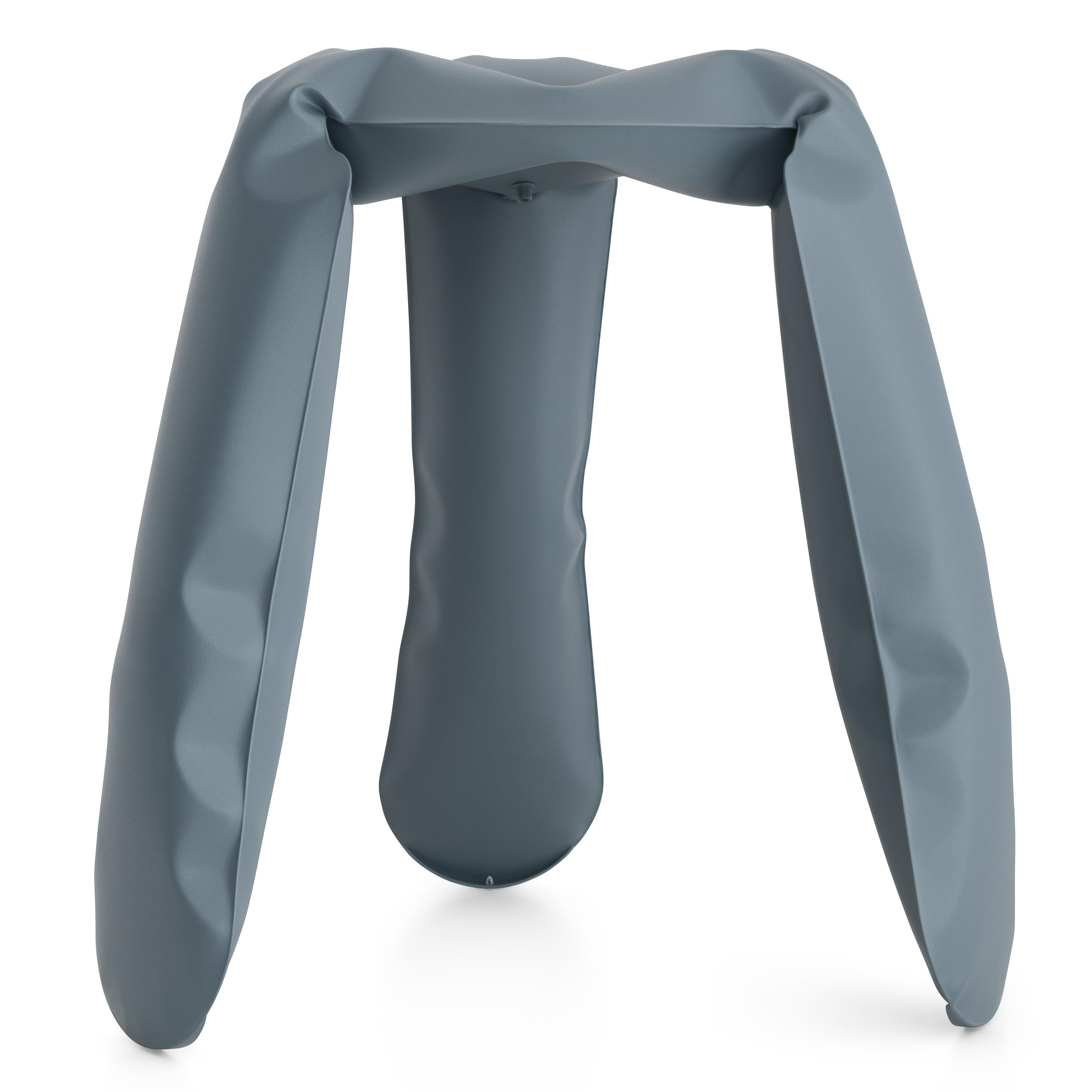 Blue grey Aluminum Standard Plopp stool by Zieta
Dimensions: D 35 x H 50 cm 
Material: Aluminum. 
Finish: Powder-coated. 
Available in colors: graphite, moss grey, umbra grey, beige grey, blue grey. available in stainless steel, aluminum, and carbon