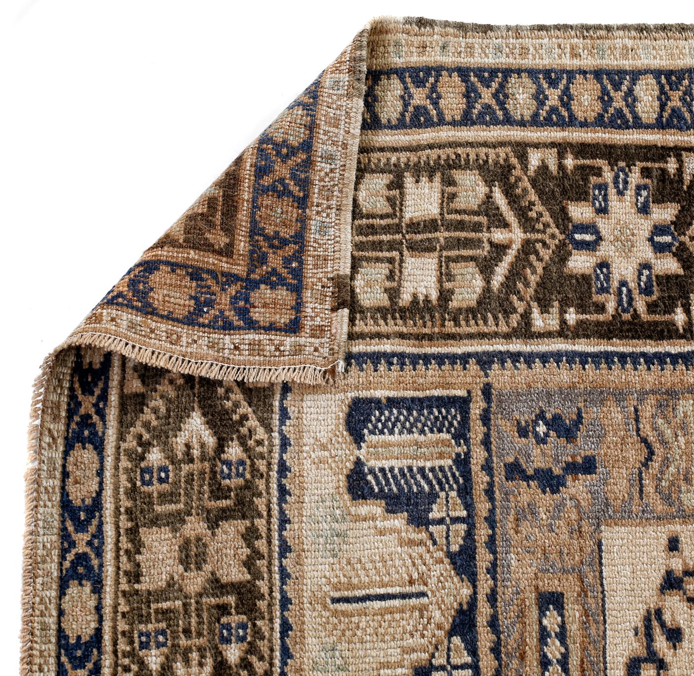 Oushak Blue, Gray and Beige Handmade Wool Turkish Old Anatolian Konya Distressed Rug For Sale